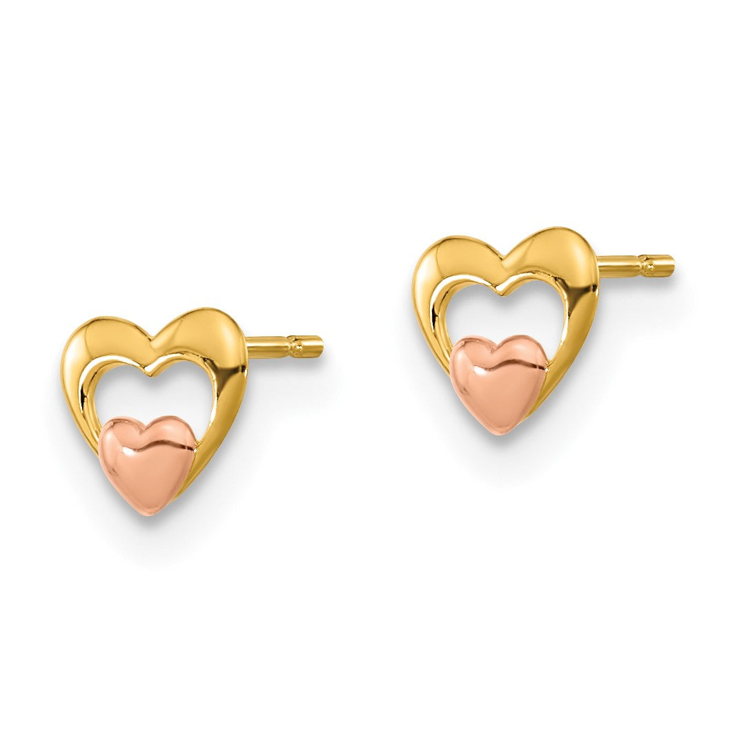 14k Yellow and Rose Gold Madi K 5.00mm Heart Childrens Post Earrings