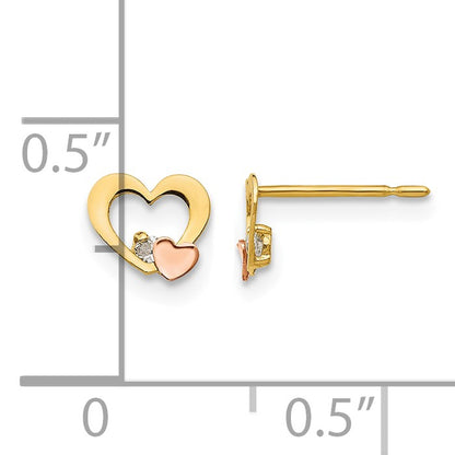14k Yellow and Rose Gold Madi K CZ Heart Childrens Post Earrings