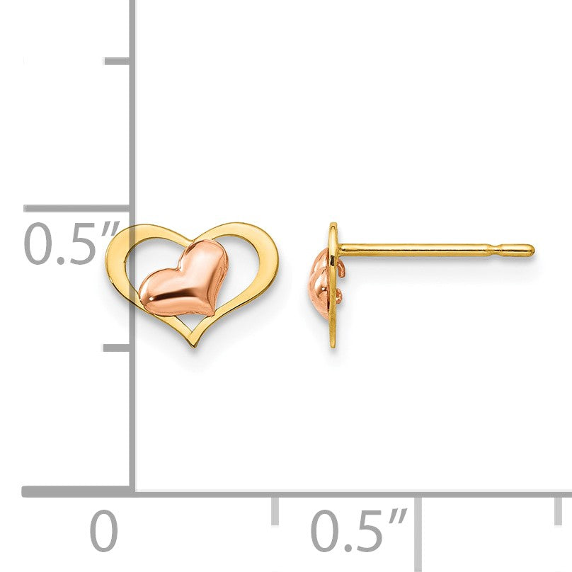 14k Yellow and Rose Gold Madi K 8.00mm Heart Childrens Post Earrings
