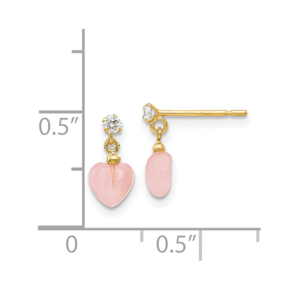 14k Madi K CZ and Pink Cat's Eye Heart Dangle Post Earrings