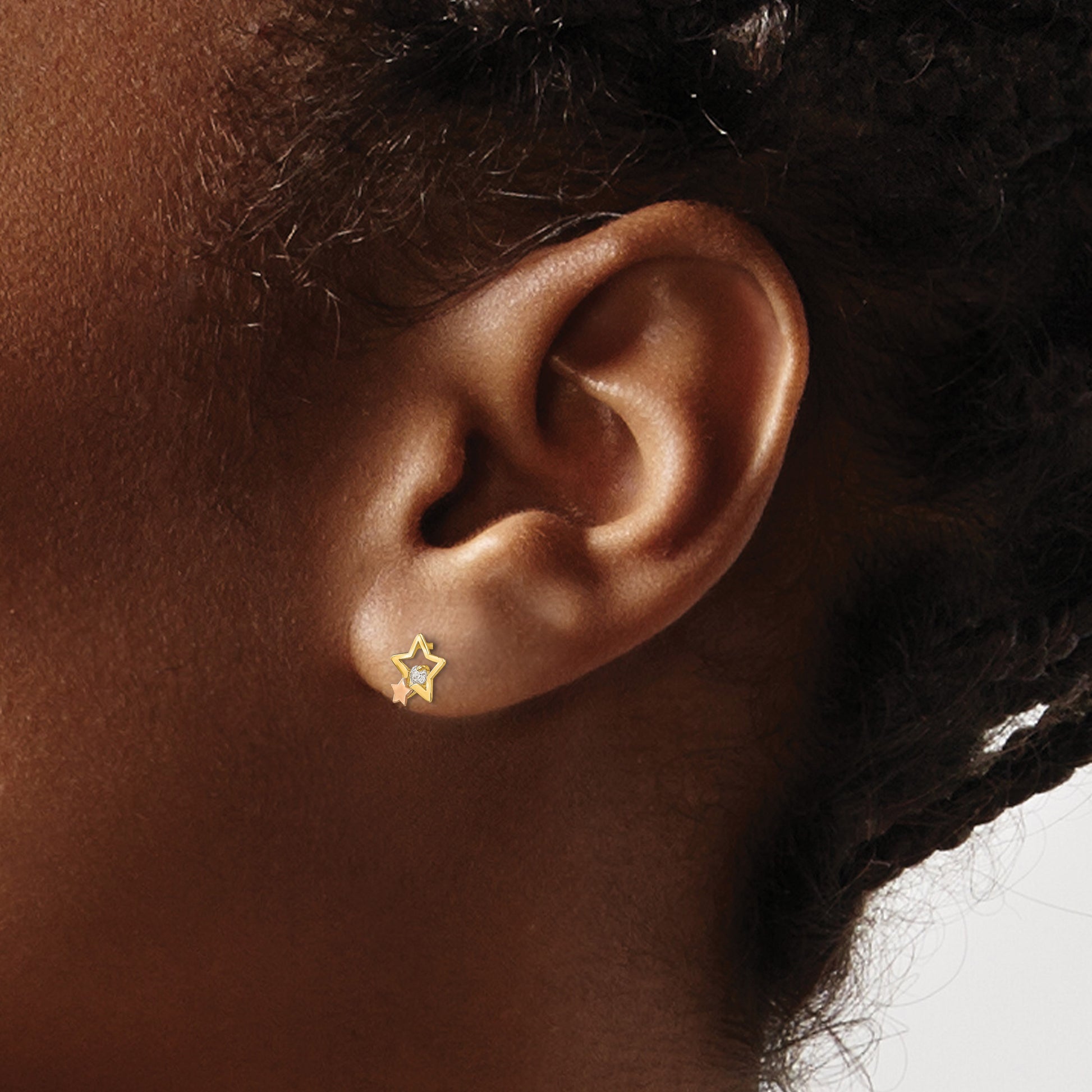 14k Yellow and Rose Gold Madi K CZ Star Childrens Post Earrings