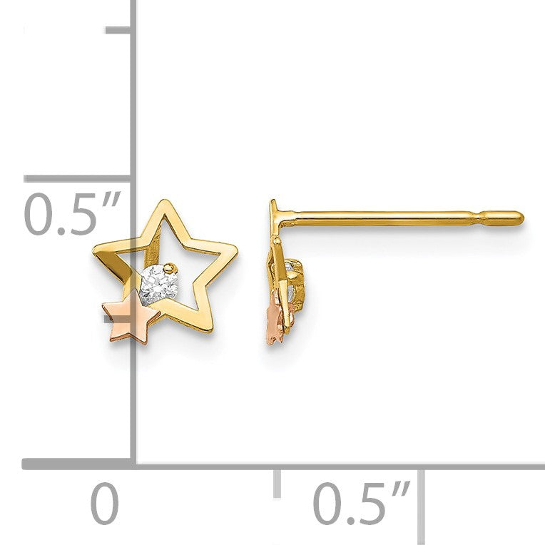 14k Yellow and Rose Gold Madi K CZ Star Childrens Post Earrings