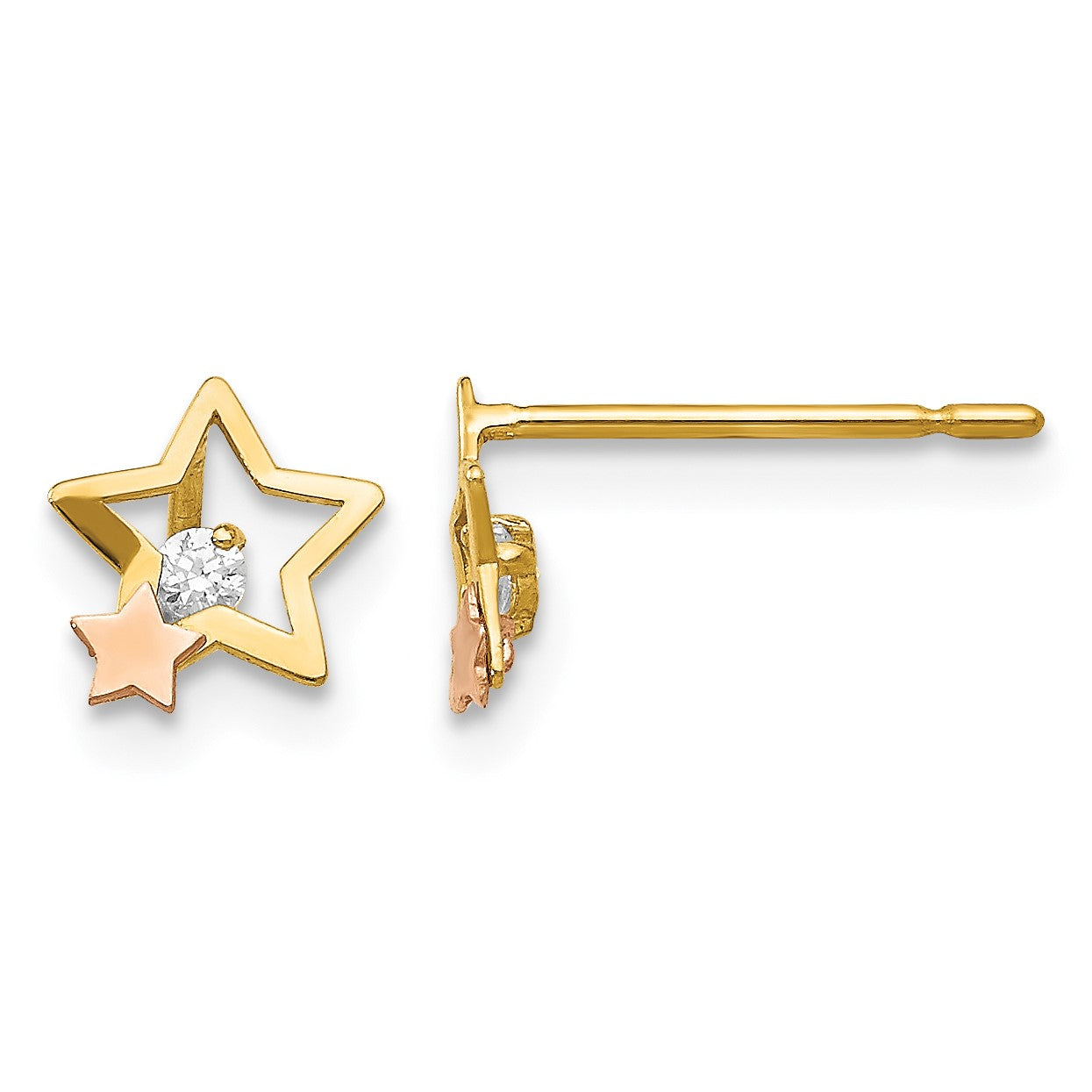 14k Yellow and Rose Gold Madi K CZ Star Childrens Post Earrings