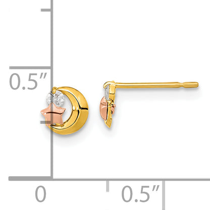 14k Yellow & Rose Gold Madi K CZ Moon and Star Post Earrings