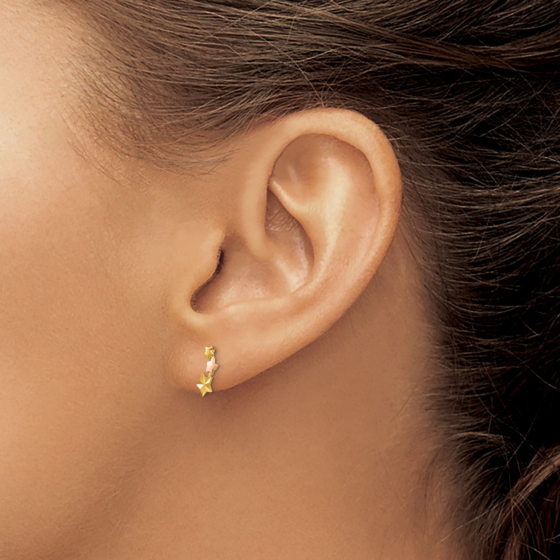 14k Yellow and Rose Gold Madi K Diamond-cut Star Childrens Post Earrings