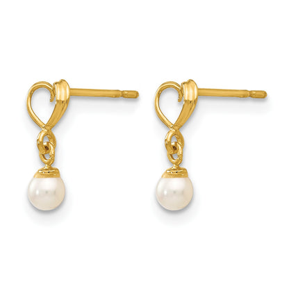 14k Madi K Freshwater Cultured Pearl Heart Dangle Childrens Post Earrings