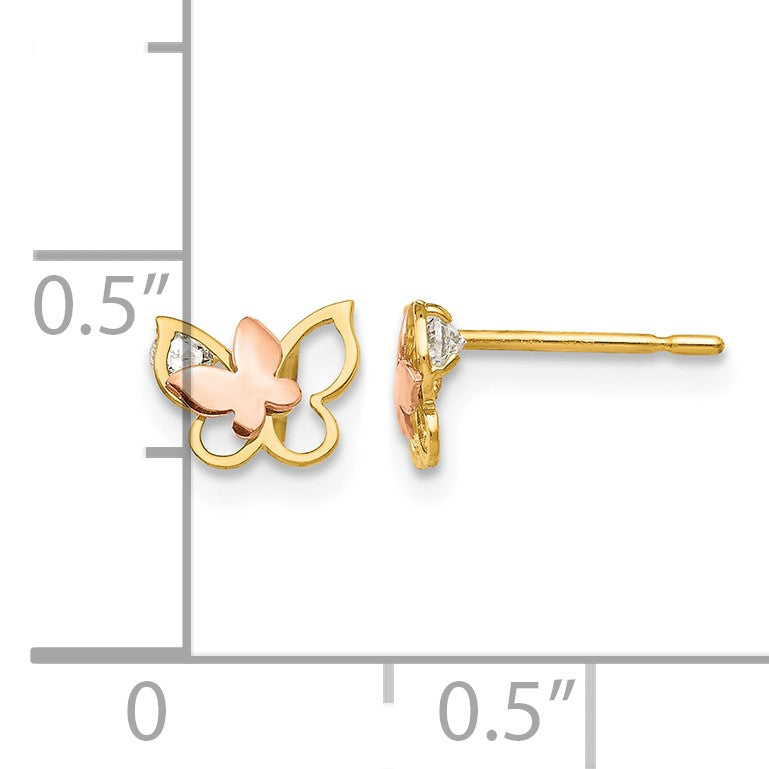 14k Yellow and Rose Gold Madi K CZ Butterfly Childrens Post Earrings