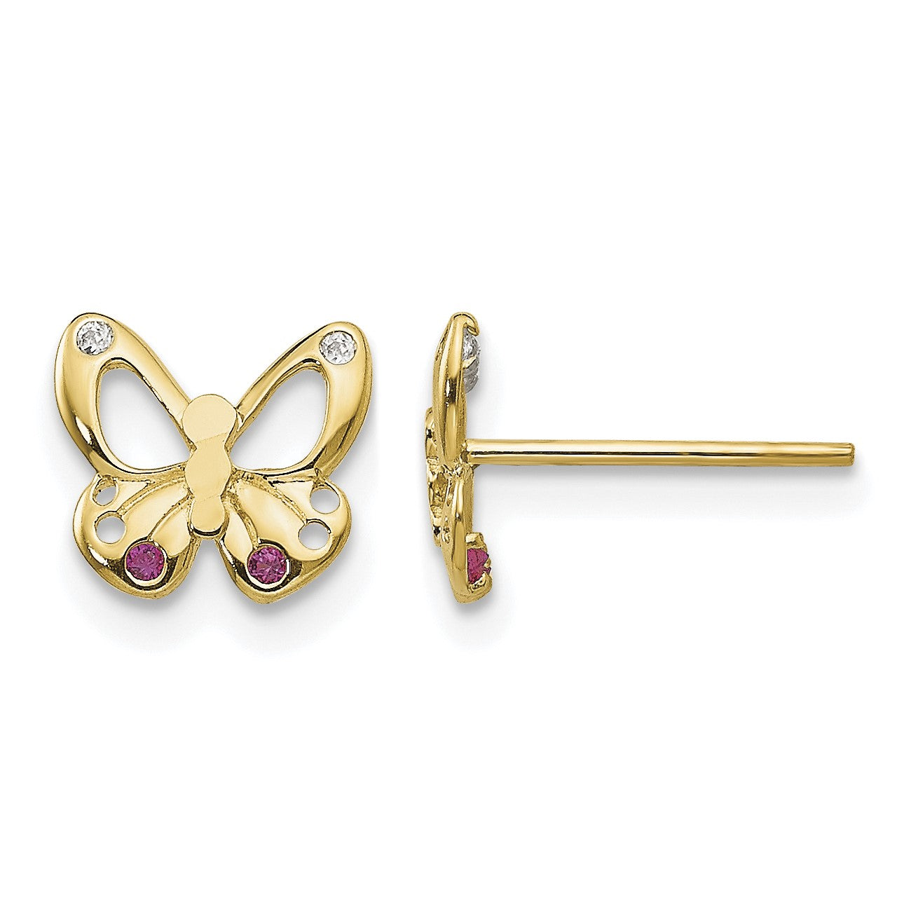 14k Madi K Red and Clear CZ Butterfly Childrens Post Earrings