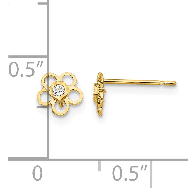 14k Madi K CZ Diamond-cut Flower Childrens Post Earrings