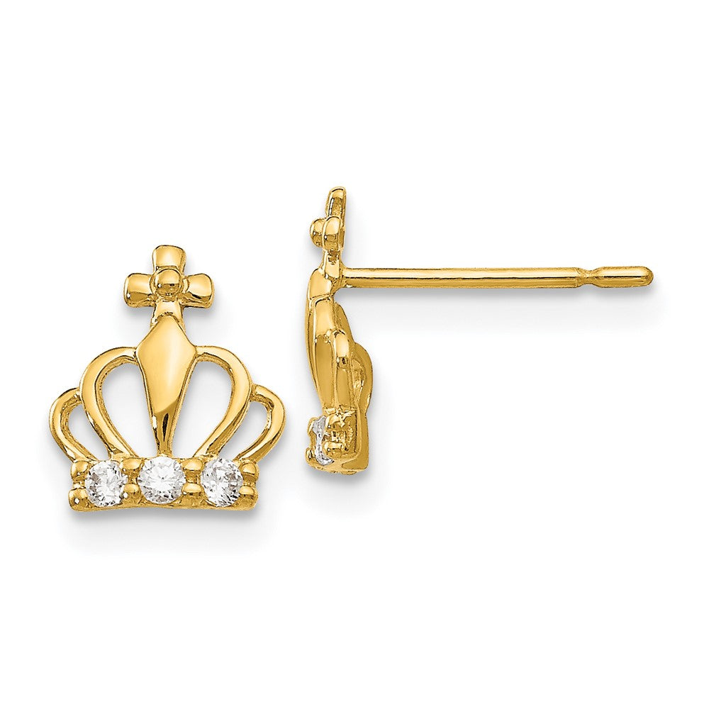 14k Madi K CZ Children's Crown Post Earrings