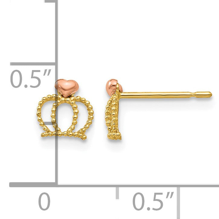 14k Yellow and Rose Gold Madi K Crown Childrens Post Earrings