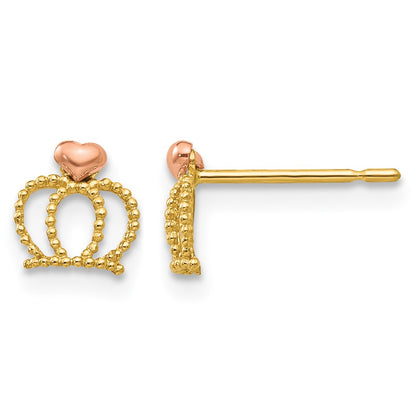 14k Yellow and Rose Gold Madi K Crown Childrens Post Earrings