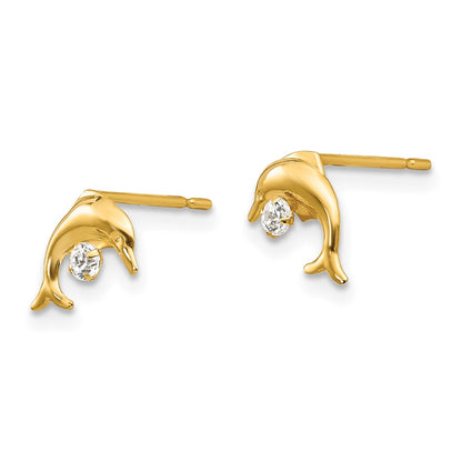 14k Madi K CZ Children's Dolphin Post Earrings