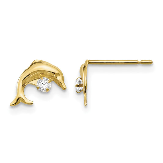 14k Madi K CZ Dolphin Childrens Post Earrings