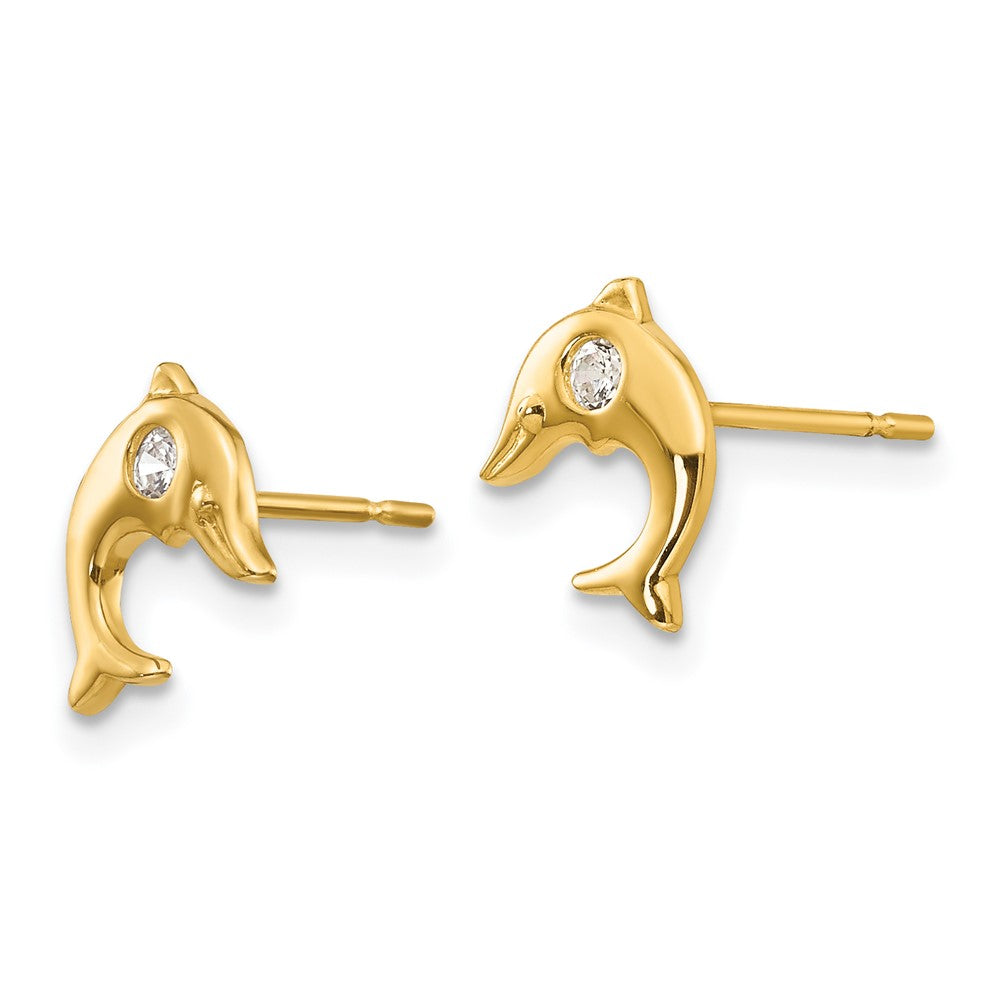 14k Madi K CZ Children's Dolphin Post Earrings