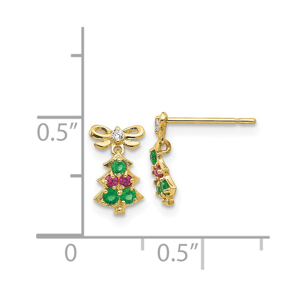 14k Madi K CZ Children's Christmas Tree Dangle Post Earrings