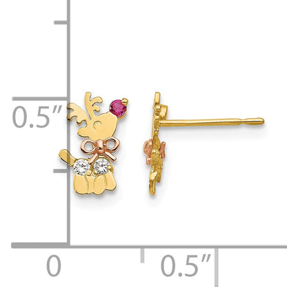 14k Yellow and Rose Gold Madi K CZ Reindeer Childrens Post Earrings