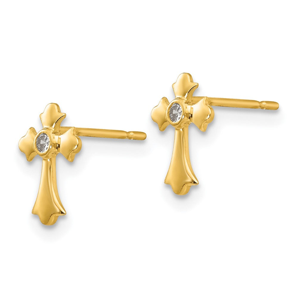 14k Madi K CZ Children's Cross Post Earrings