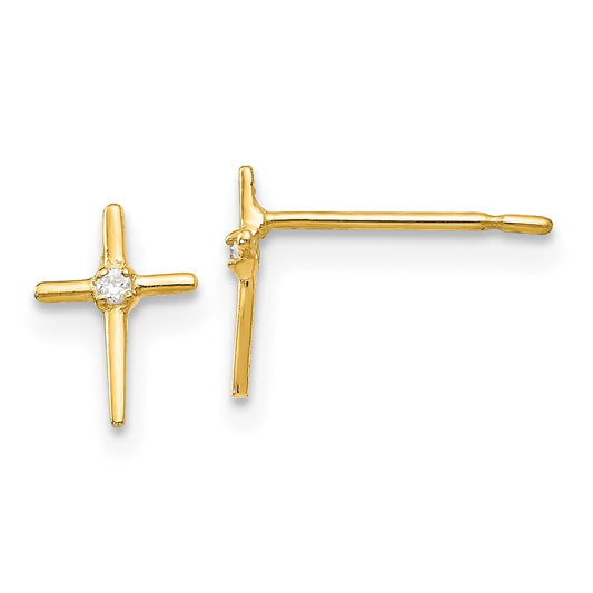 14k Madi K CZ Children's Cross Post Earrings