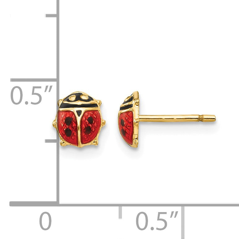 14K Madi K Small Red and Black Enamel Ladybug Post Earrings