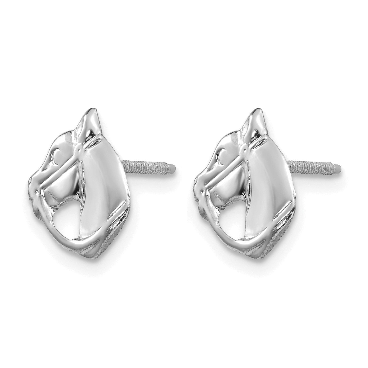 14k White Gold Madi K Horse Head Childrens Screwback Post Earrings
