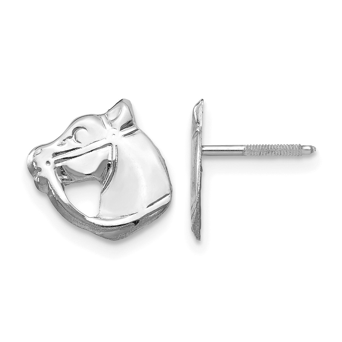 14k White Gold Madi K Horse Head Childrens Screwback Post Earrings