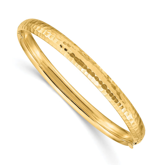 14k Madi K Kids Polished Hammered 5mm Hinged Childs Bangle