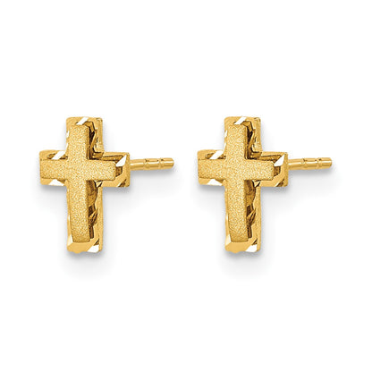 14k Madi K Satin and Polished Diamond-cut Cross Childrens Post Earrings