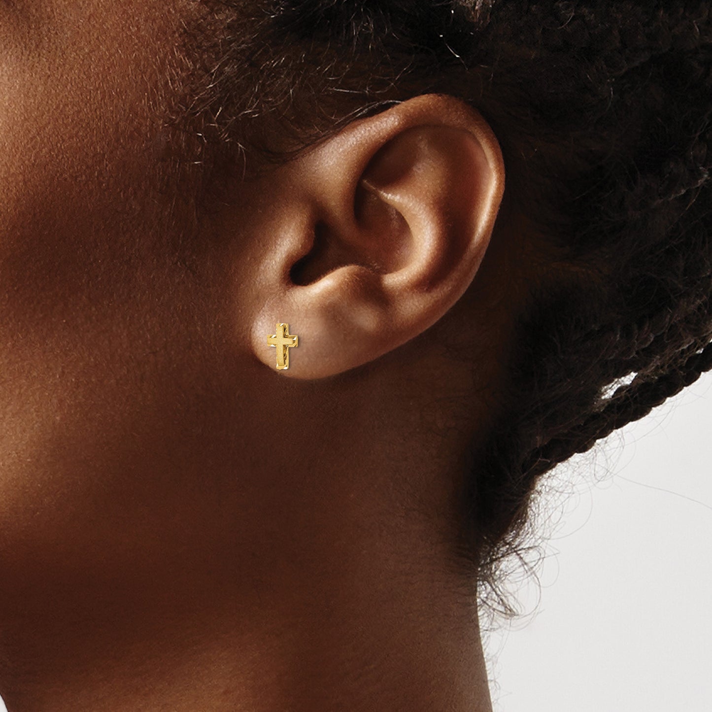 14k Madi K Satin and Polished Diamond-cut Cross Childrens Post Earrings