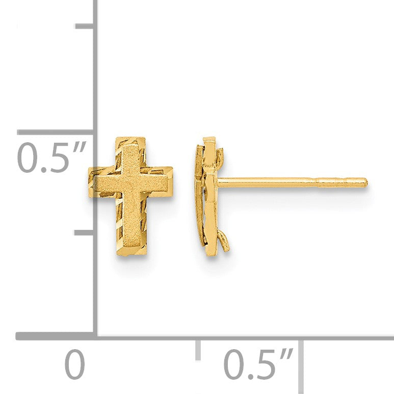 14k Madi K Satin and Polished Diamond-cut Cross Childrens Post Earrings