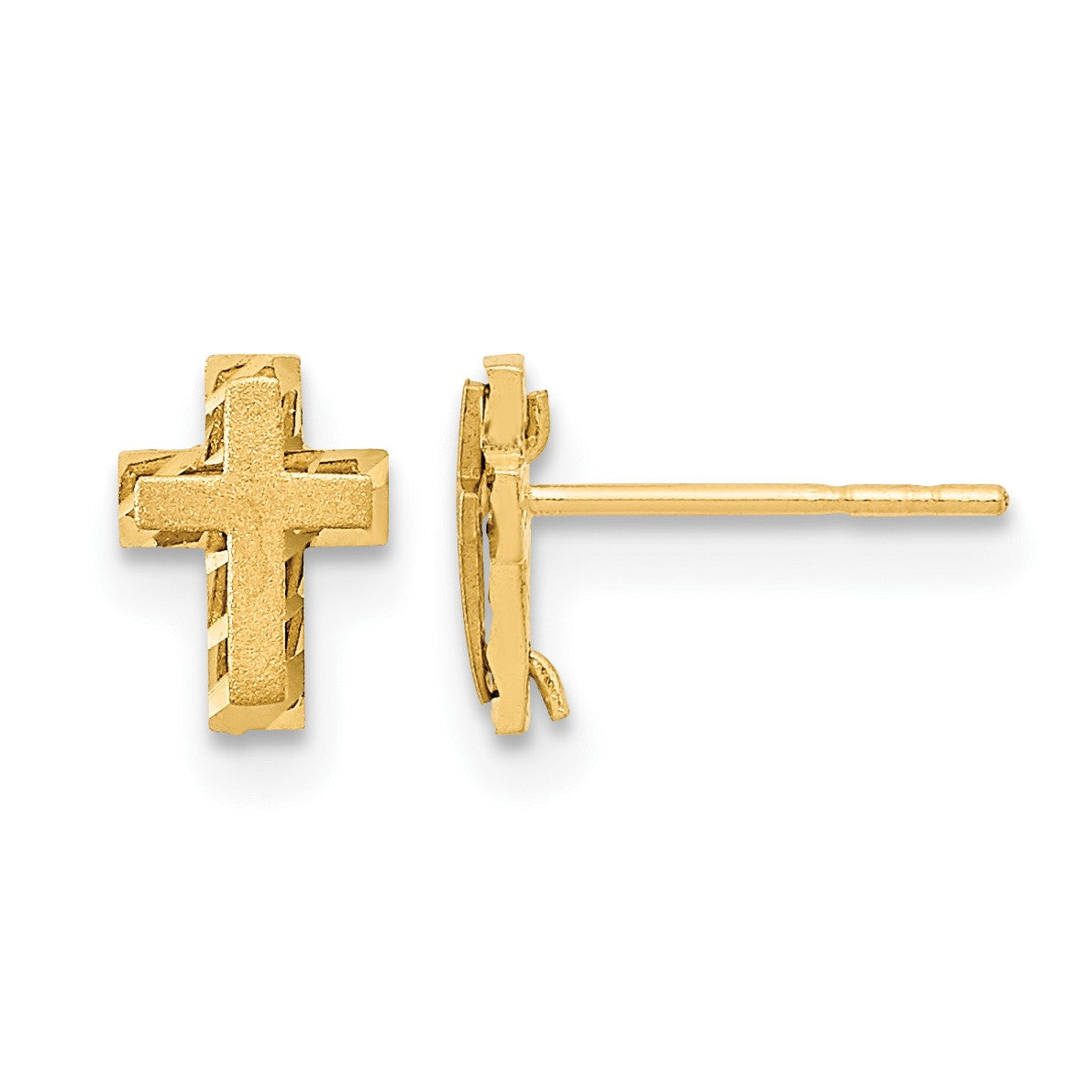 14k Madi K Satin and Polished Diamond-cut Cross Childrens Post Earrings