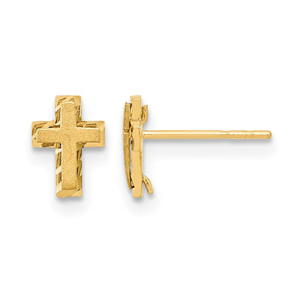 14k Madi K Satin and Polished Diamond-cut Cross Childrens Post Earrings