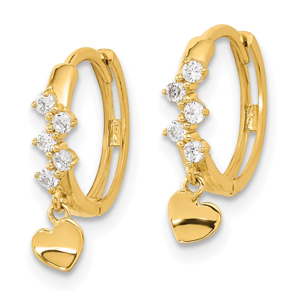 14k Madi K CZ Heart Dangle Hinged Hoop Earrings