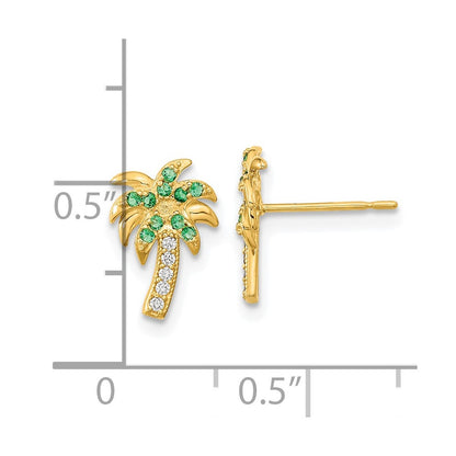 14k Madi K Green & Clear CZ Palm Tree Post Earrings