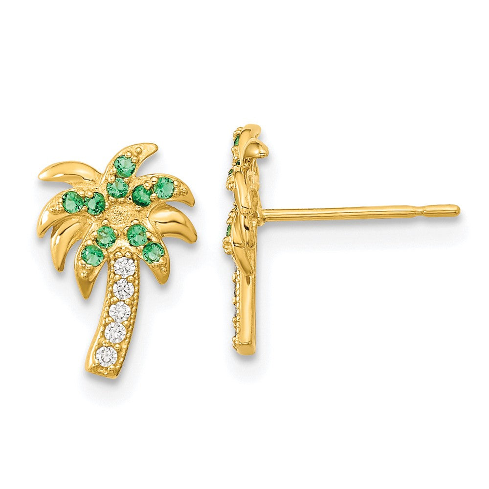 14k Madi K Green & Clear CZ Palm Tree Post Earrings