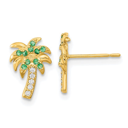 14k Madi K Green & Clear CZ Palm Tree Post Earrings