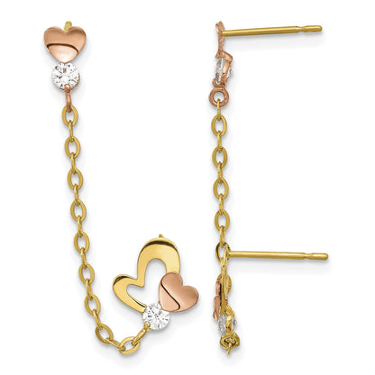14k Madi K Two-tone CZ and Heart Double Post with Chain Single Earring