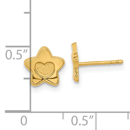 14k Madi K Satin and Polished Heart in Star Childrens Post Earrings