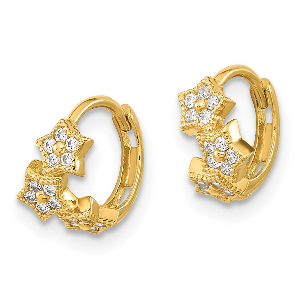 14k Madi K CZ 3-Star Hinged Hoop Earrings