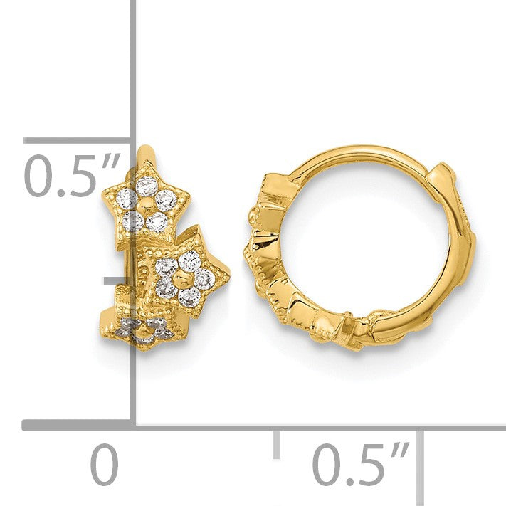 14k Madi K CZ 3-Star Hinged Hoop Earrings