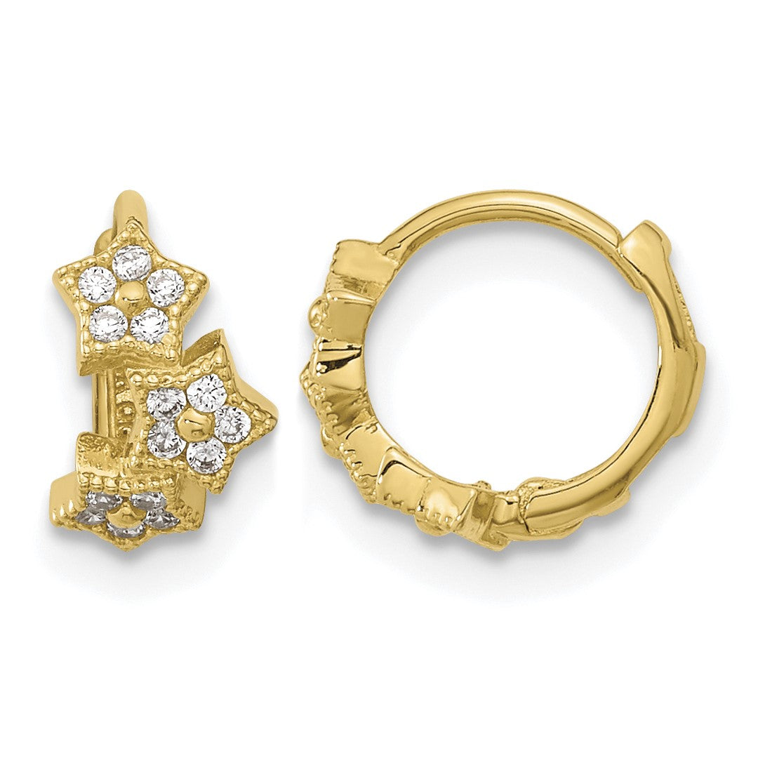 14k Madi K CZ 3-Star Hinged Hoop Earrings