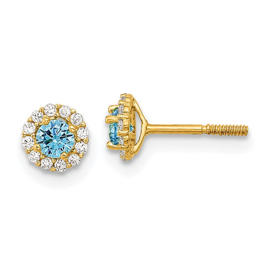 14k Madi K Polished Blue and Clear CZ Post Earrings