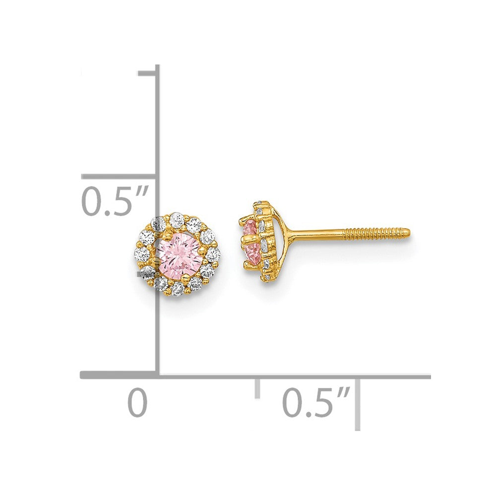 14k Madi K Polished Pink and Clear CZ Screwback Post Earrings