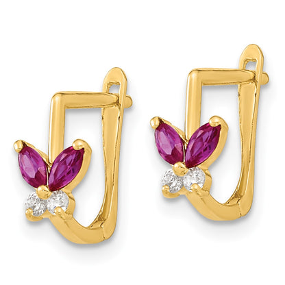 14k Madi K Polished Red and White CZ Butterfly Childrens Hinged Earrings