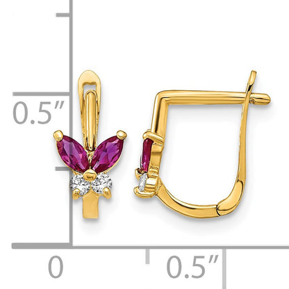14k Madi K Polished Red and White CZ Butterfly Childrens Hinged Earrings