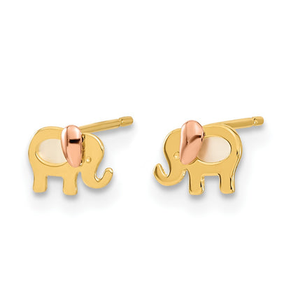 14k Two-tone Madi K Mother of Pearl Elephant Childrens Post Earrings