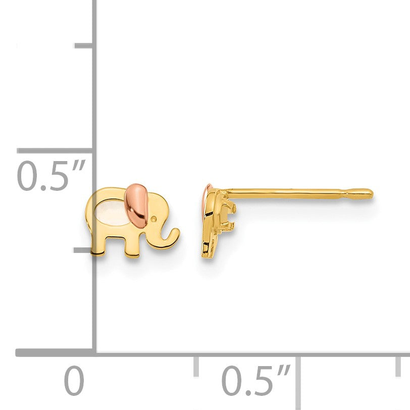 14k Two-tone Madi K Mother of Pearl Elephant Childrens Post Earrings