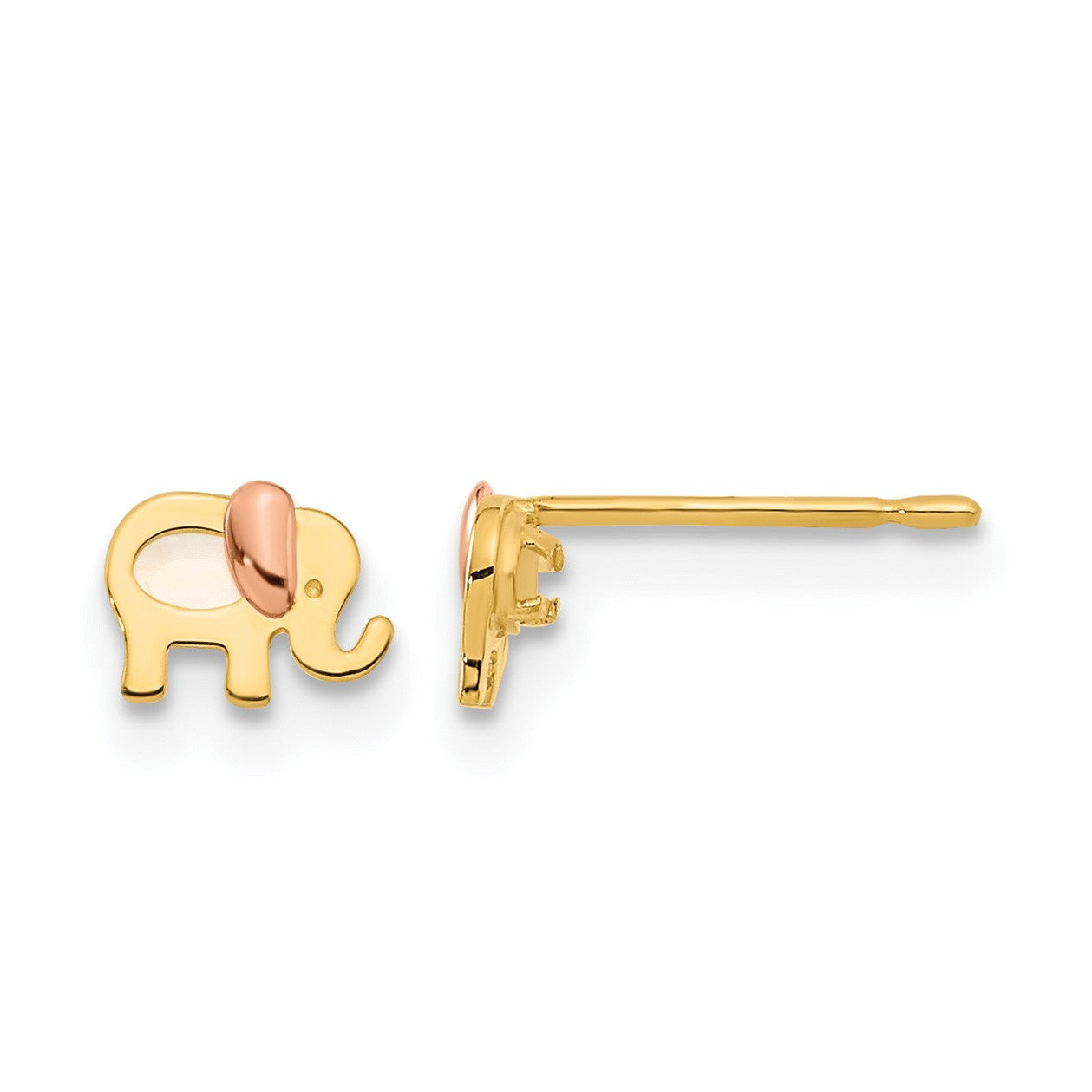 14k Two-tone Madi K Mother of Pearl Elephant Childrens Post Earrings