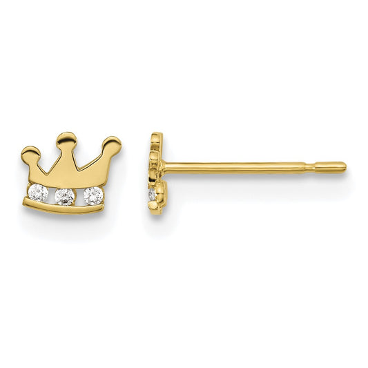 14k Madi K Kids CZ Crown Childrens Post Earrings