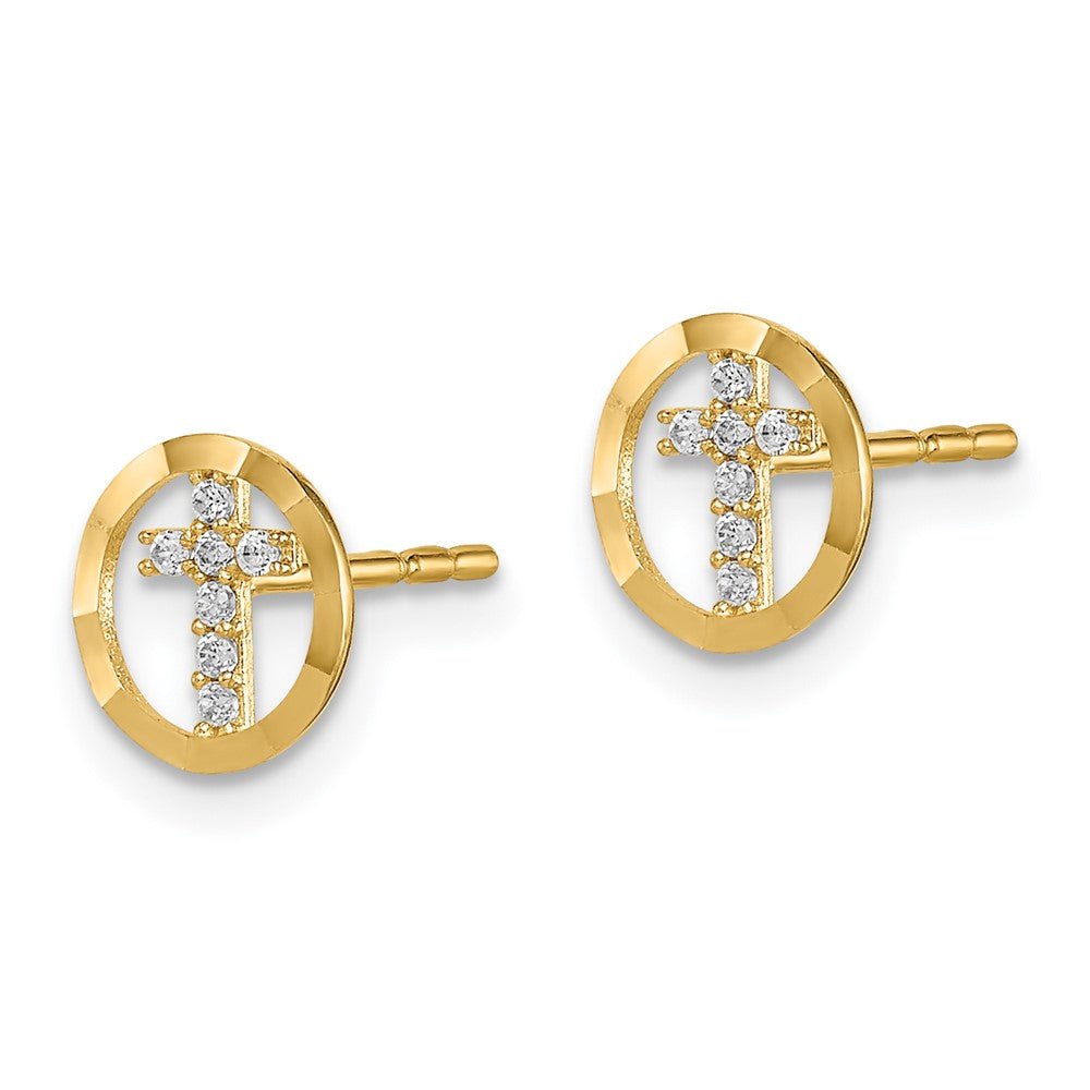 14k Madi K CZ Diamond-Cut Circle Cross Post Earrings